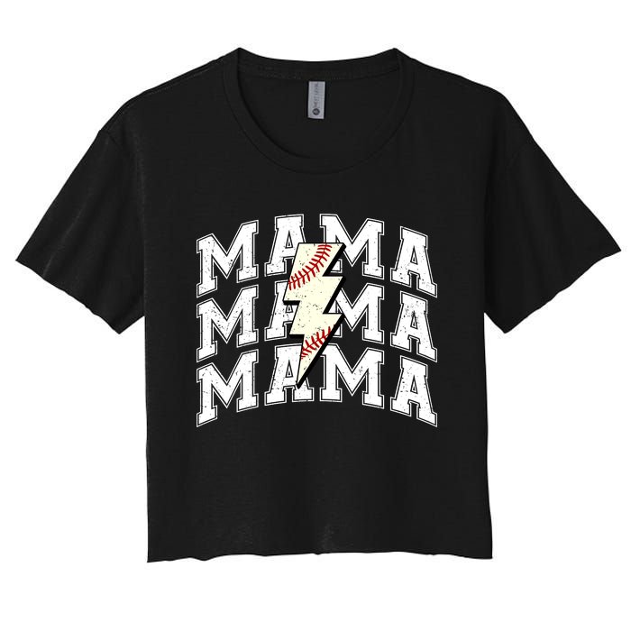 Baseball Mama Distressed Lightning Bolt Mom Women's Crop Top Tee