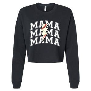 Baseball Mama Distressed Lightning Bolt Mom Cropped Pullover Crew