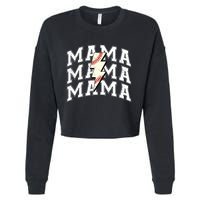 Baseball Mama Distressed Lightning Bolt Mom Cropped Pullover Crew