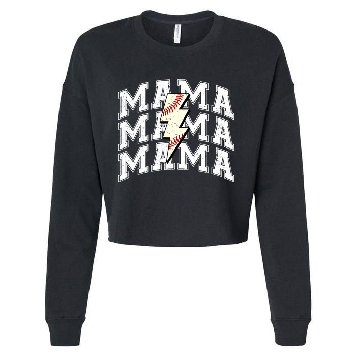 Baseball Mama Distressed Lightning Bolt Mom Cropped Pullover Crew