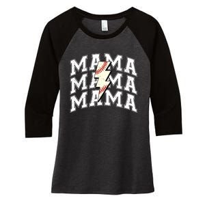 Baseball Mama Distressed Lightning Bolt Mom Women's Tri-Blend 3/4-Sleeve Raglan Shirt