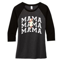 Baseball Mama Distressed Lightning Bolt Mom Women's Tri-Blend 3/4-Sleeve Raglan Shirt