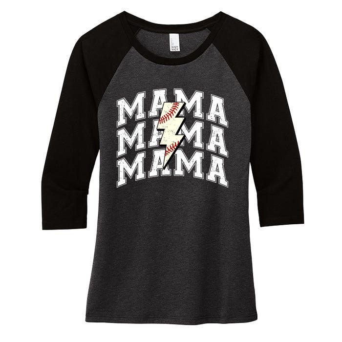 Baseball Mama Distressed Lightning Bolt Mom Women's Tri-Blend 3/4-Sleeve Raglan Shirt