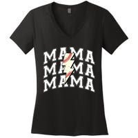 Baseball Mama Distressed Lightning Bolt Mom Women's V-Neck T-Shirt