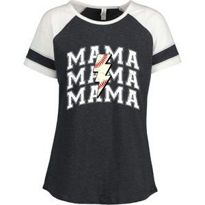 Baseball Mama Distressed Lightning Bolt Mom Enza Ladies Jersey Colorblock Tee