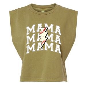 Baseball Mama Distressed Lightning Bolt Mom Garment-Dyed Women's Muscle Tee