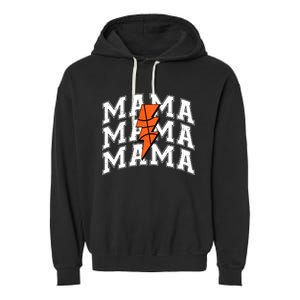 Basketball Mama Distressed Lightning Bolt Mom Garment-Dyed Fleece Hoodie