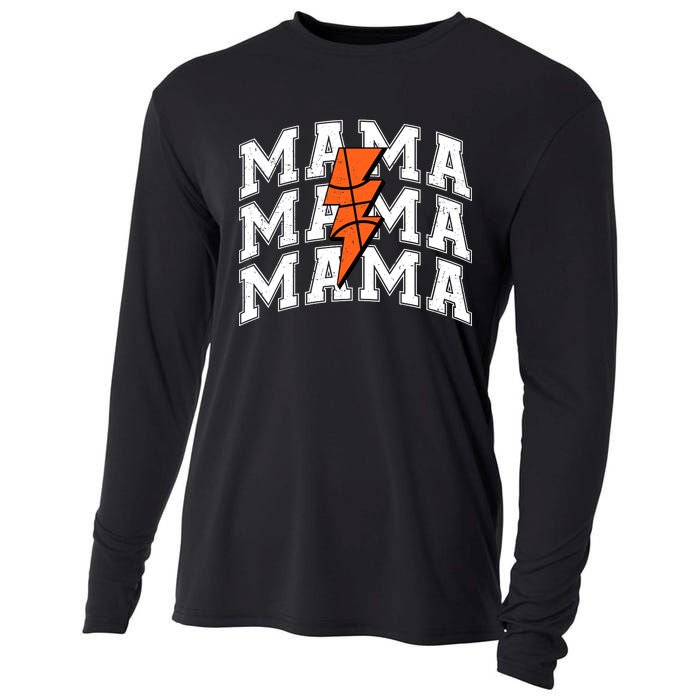 Basketball Mama Distressed Lightning Bolt Mom Cooling Performance Long Sleeve Crew