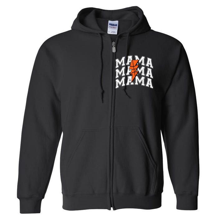 Basketball Mama Distressed Lightning Bolt Mom Full Zip Hoodie