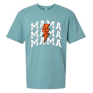 Basketball Mama Distressed Lightning Bolt Mom Sueded Cloud Jersey T-Shirt