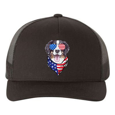 Bernese Mountain Dog American Flag Glasses 4th of July Yupoong Adult 5-Panel Trucker Hat