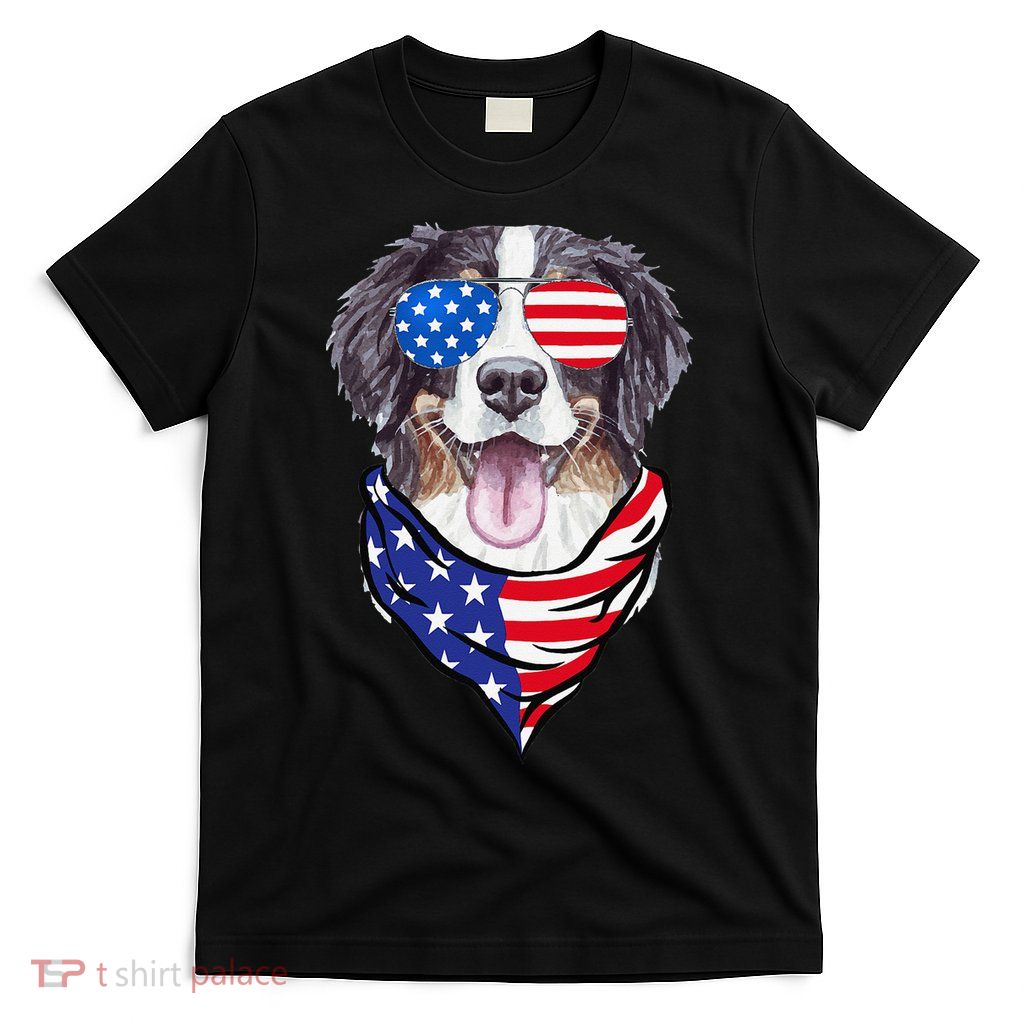 Bernese Mountain Dog American Flag Glasses 4th of July T-Shirt