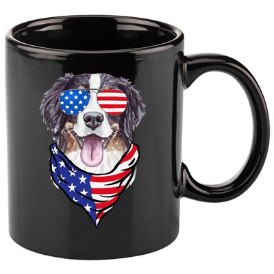 Bernese Mountain Dog American Flag Glasses 4th of July 11oz C Handle Ceramic Mug
