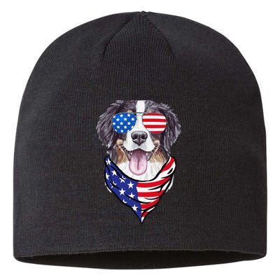 Bernese Mountain Dog American Flag Glasses 4th of July Sustainable Beanie