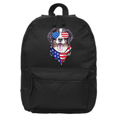 Bernese Mountain Dog American Flag Glasses 4th of July 16 in Basic Backpack