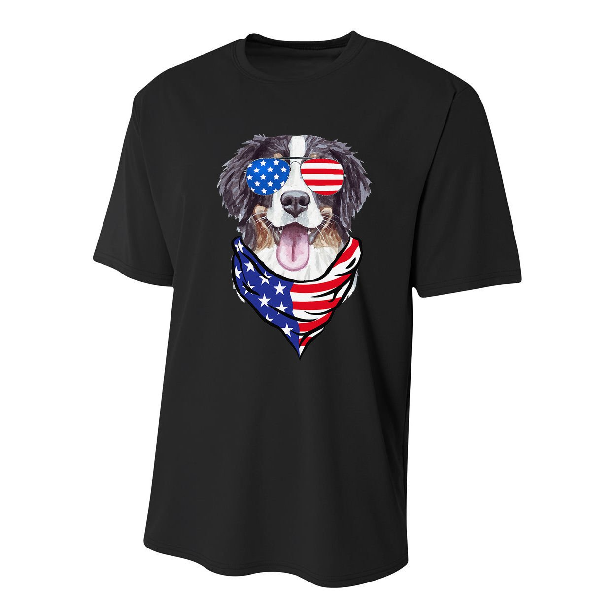 Bernese Mountain Dog American Flag Glasses 4th of July Youth Performance Sprint T-Shirt