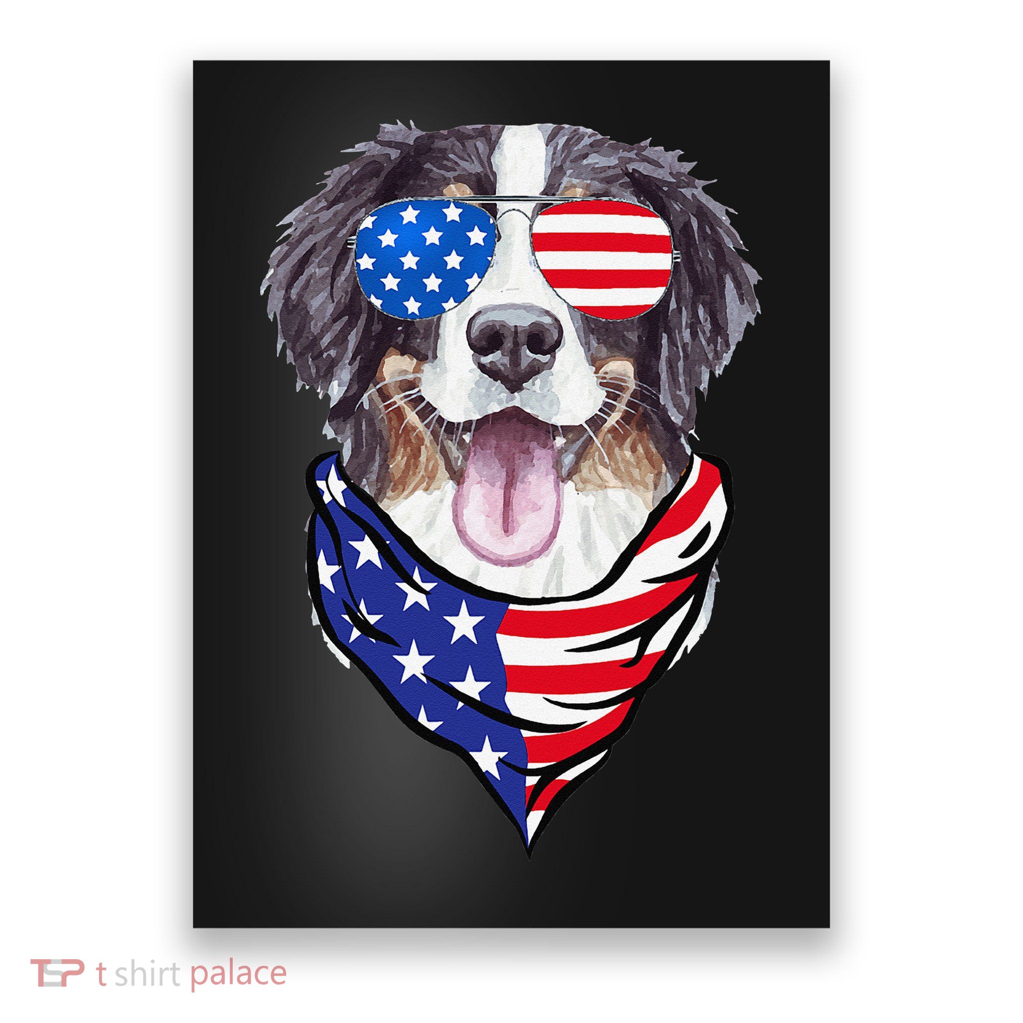 Bernese Mountain Dog American Flag Glasses 4th of July Poster