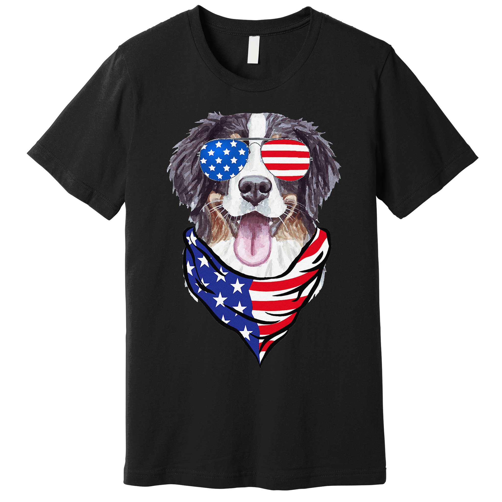 Bernese Mountain Dog American Flag Glasses 4th of July Premium T-Shirt