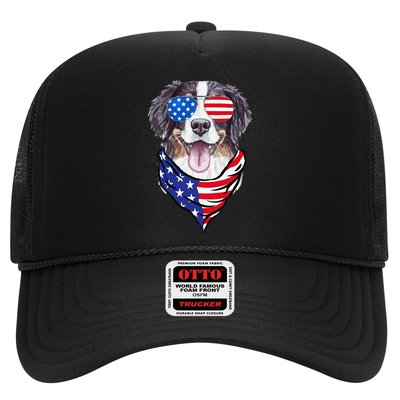 Bernese Mountain Dog American Flag Glasses 4th of July Trucker Hat