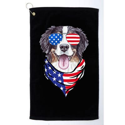 Bernese Mountain Dog American Flag Glasses 4th of July Golf Towel