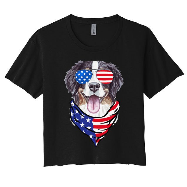 Bernese Mountain Dog American Flag Glasses 4th of July Crop Top
