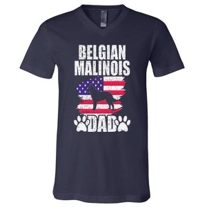 Belgian Malinois Dad Dog Lover American Us Flag V-Neck T-Shirt