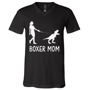 Boxer Mom Dog Boxer Mama Dinosaur Women Mother's Day V-Neck T-Shirt