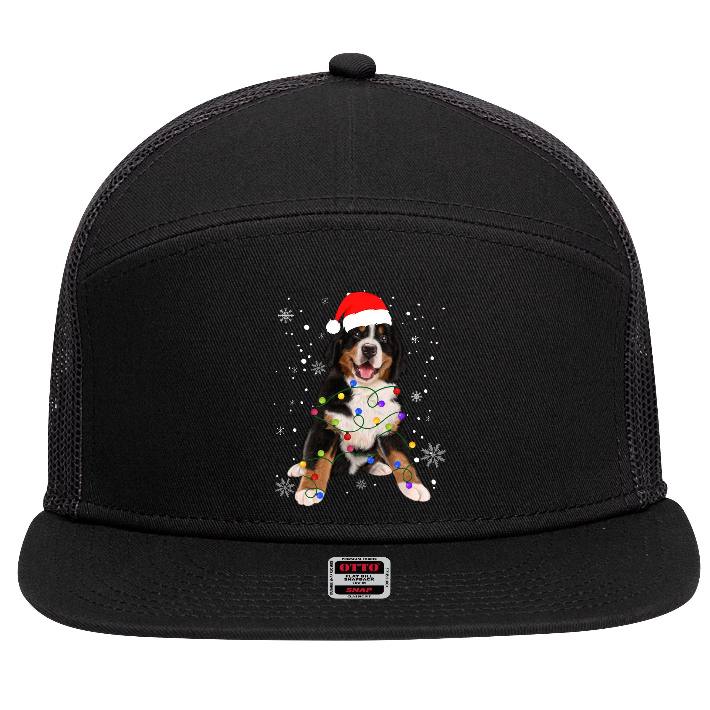 Bernese Mountain Dog Lights Christmas Matching Family Funny Gift 7 Panel Mesh Trucker Snapback Hat