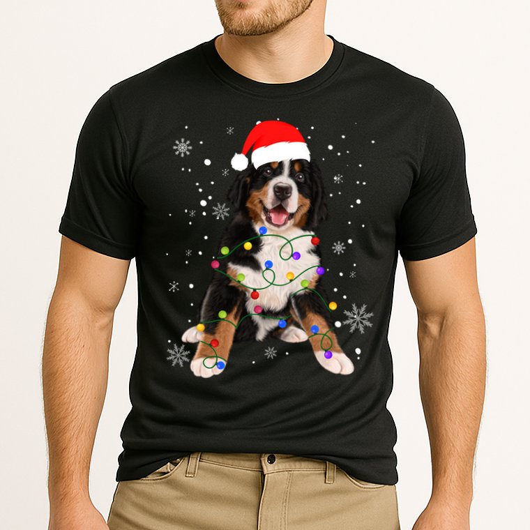 Bernese Mountain Dog Lights Christmas Matching Family Funny Gift Cooling Performance Crew T-Shirt