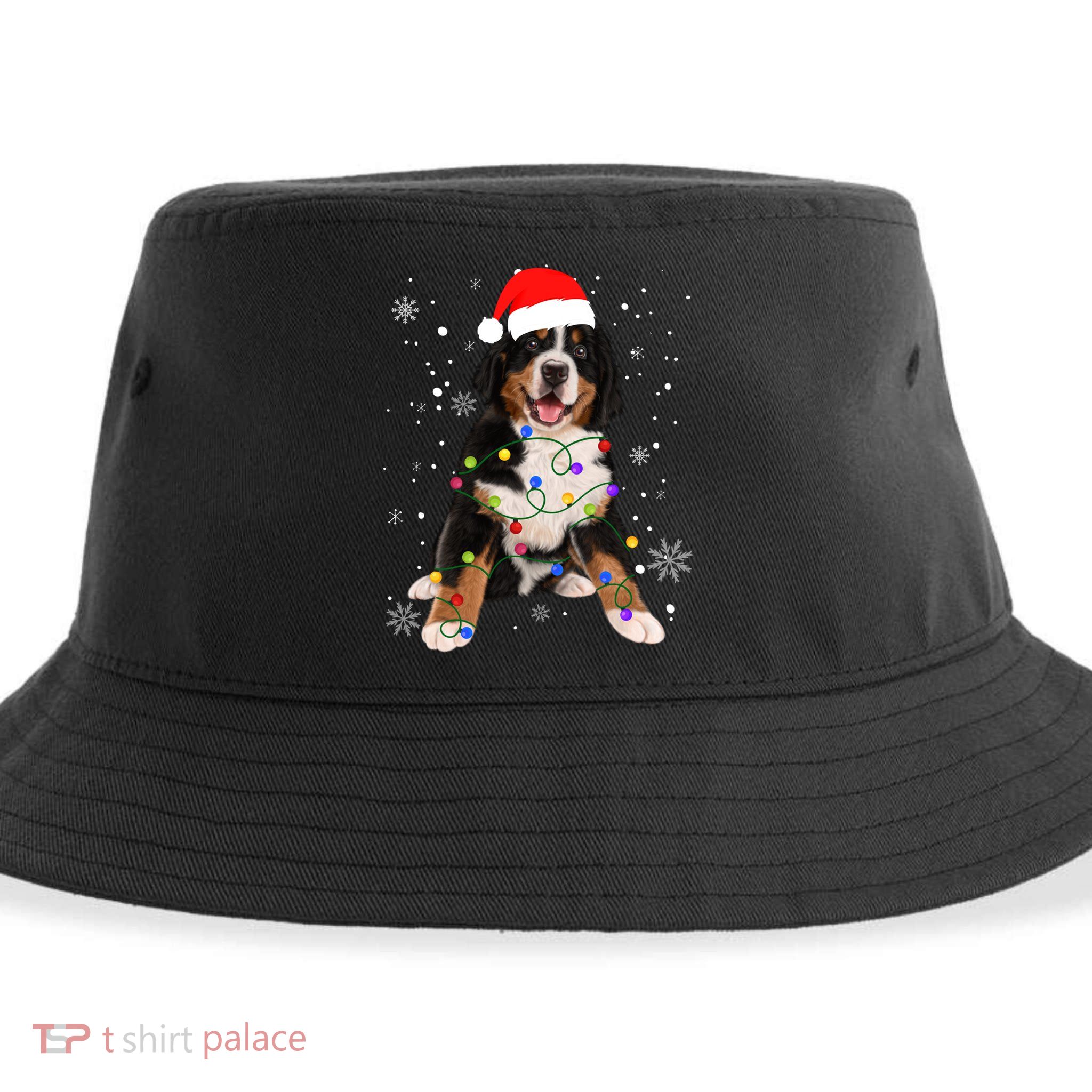 Bernese Mountain Dog Lights Christmas Matching Family Funny Gift Sustainable Bucket Hat
