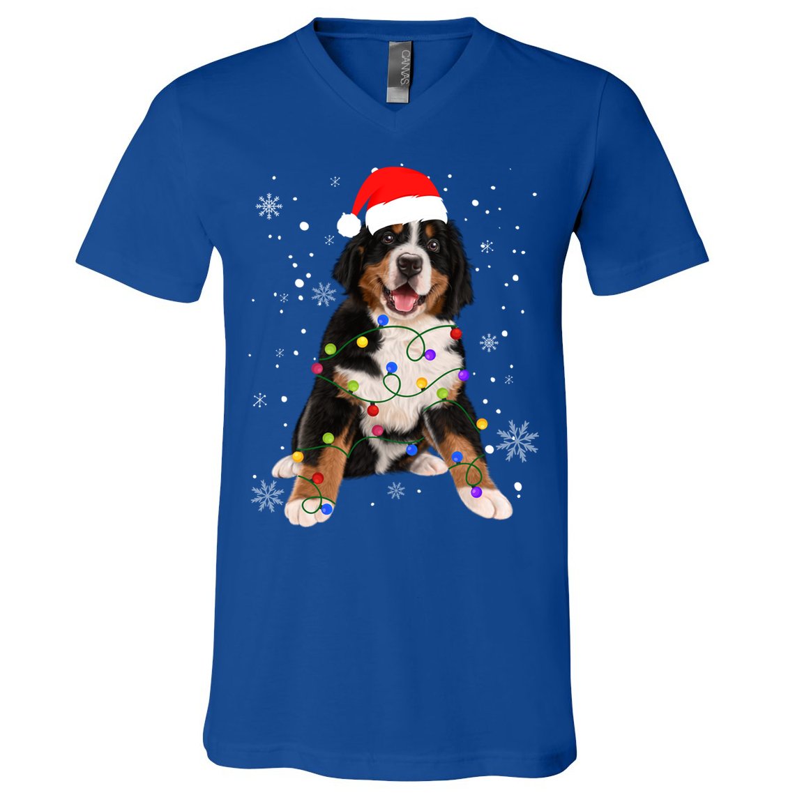 Bernese Mountain Dog Lights Christmas Matching Family Funny Gift V-Neck T-Shirt