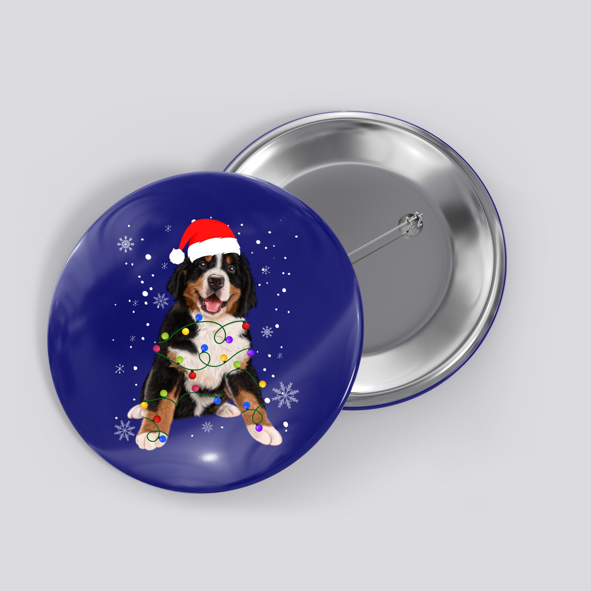 Bernese Mountain Dog Lights Christmas Matching Family Funny Gift Button