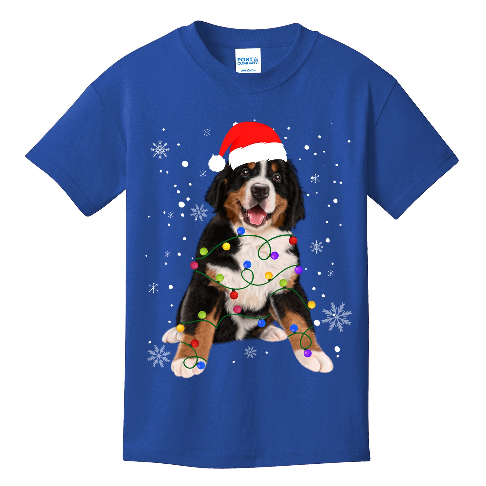 Bernese Mountain Dog Lights Christmas Matching Family Funny Gift Kids T-Shirt