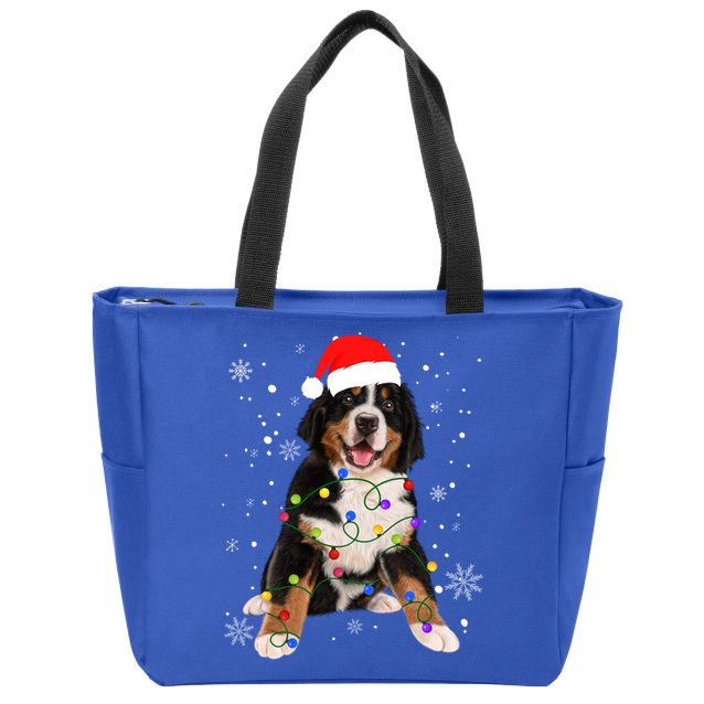 Bernese Mountain Dog Lights Christmas Matching Family Funny Gift Zip Tote Bag