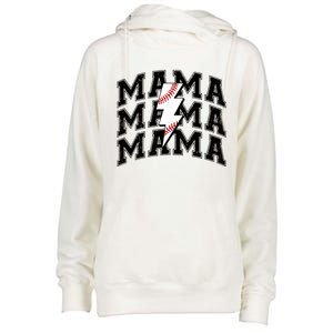 Baseball Mama Distressed Lightning Bolt Mom Womens Funnel Neck Pullover Hood