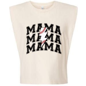 Baseball Mama Distressed Lightning Bolt Mom Garment-Dyed Women's Muscle Tee