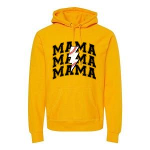 Baseball Mama Distressed Lightning Bolt Mom Premium Hoodie