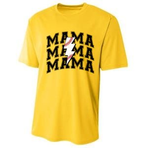 Baseball Mama Distressed Lightning Bolt Mom Performance Sprint T-Shirt