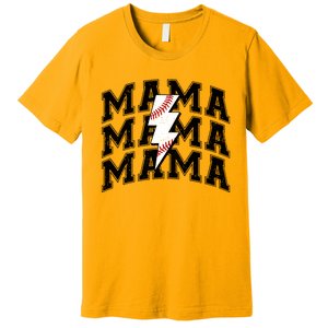 Baseball Mama Distressed Lightning Bolt Mom Premium T-Shirt