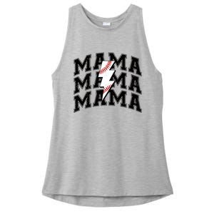 Baseball Mama Distressed Lightning Bolt Mom Ladies PosiCharge Tri-Blend Wicking Tank