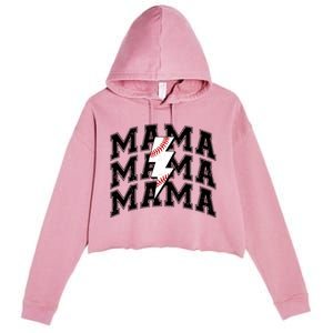 Baseball Mama Distressed Lightning Bolt Mom Crop Fleece Hoodie