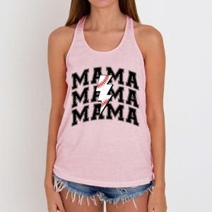 Baseball Mama Distressed Lightning Bolt Mom Women's Knotted Racerback Tank