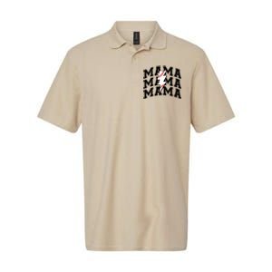 Baseball Mama Distressed Lightning Bolt Mom Softstyle Adult Sport Polo