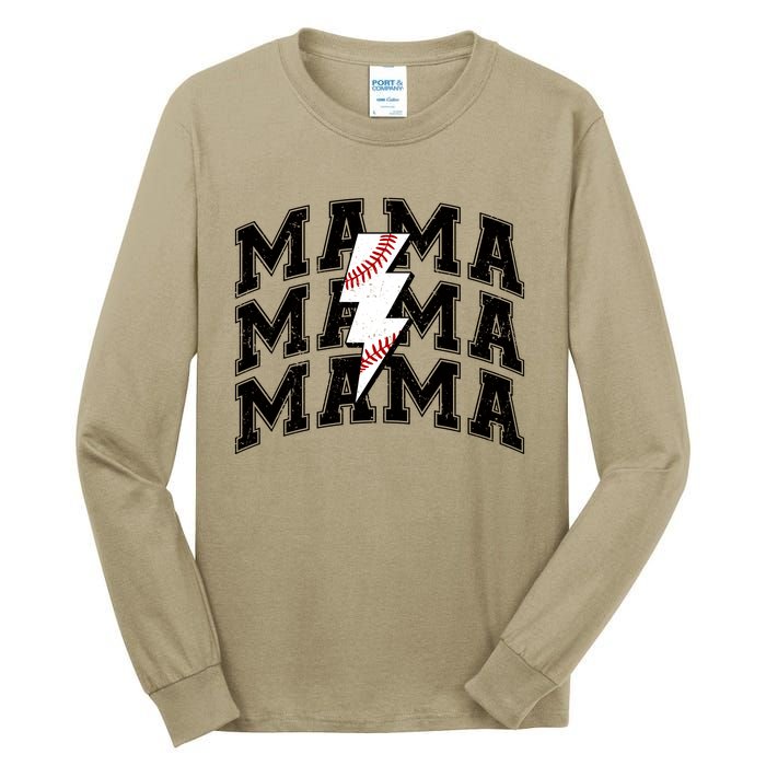 Baseball Mama Distressed Lightning Bolt Mom Tall Long Sleeve T-Shirt