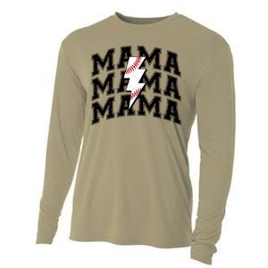 Baseball Mama Distressed Lightning Bolt Mom Cooling Performance Long Sleeve Crew