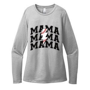 Baseball Mama Distressed Lightning Bolt Mom Womens CVC Long Sleeve Shirt