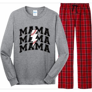 Baseball Mama Distressed Lightning Bolt Mom Long Sleeve Pajama Set