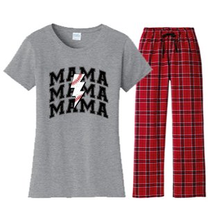 Baseball Mama Distressed Lightning Bolt Mom Women's Flannel Pajama Set