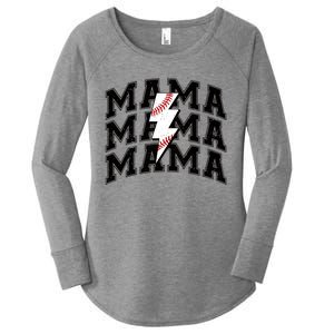 Baseball Mama Distressed Lightning Bolt Mom Women's Perfect Tri Tunic Long Sleeve Shirt