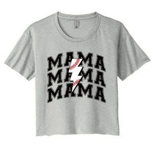 Baseball Mama Distressed Lightning Bolt Mom Women's Crop Top Tee